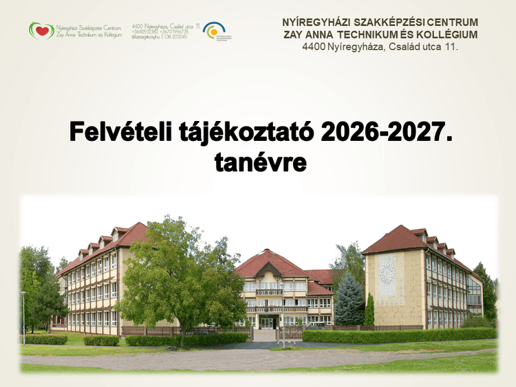 Felvételi tájékoztató 2026-2027. tanévre