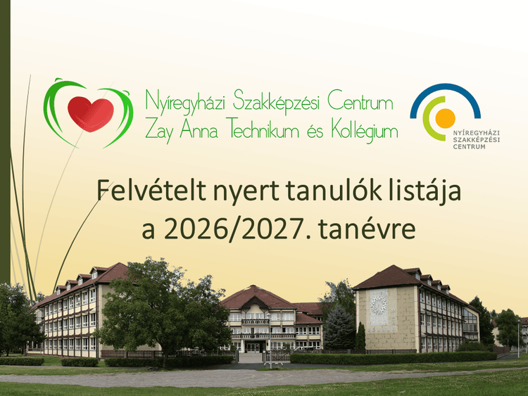 Felvételt nyert tanulók listája a 2026-2027. tanévre