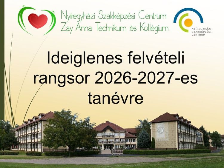 Ideiglenes felvételi rangsor 2026-2027-es tanévre