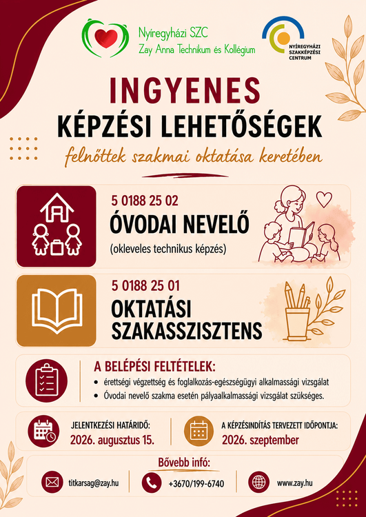 A 2026/2027-es tanévtől az OKTATÁS ágazatban tervezett képzéseink