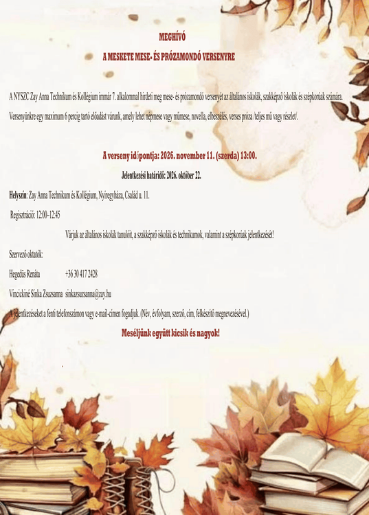 MEGHÍVÓ A MESKETE MESE- ÉS PRÓZAMONDÓ VERSENYRE