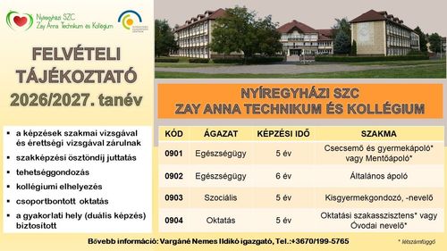 Felvételi tájékoztató a 2026/2027-es tanévre