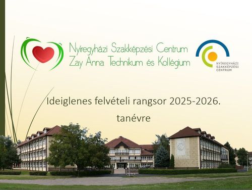 Ideiglenes felvételi rangsor 2025-2026. tanévre