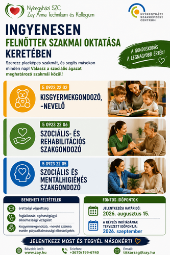 A 2026/2027-es tanévtől a SZOCIÁLIS ágazatban tervezett képzéseink